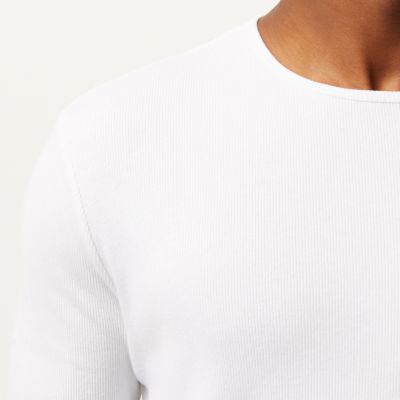 White ribbed slim fit long sleeve T-shirt